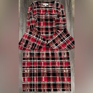 Shelby & Palmer Red and Black Plaid Dress With Bell Sleeves | Size 10